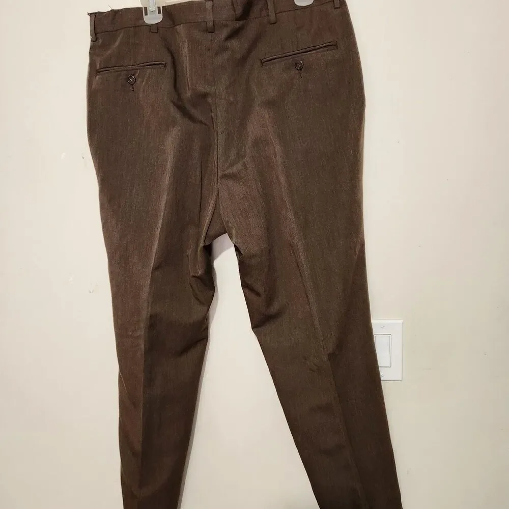 Haggar Dress Pants For Men Size 38x27 Brown Color Flat Front Black Label